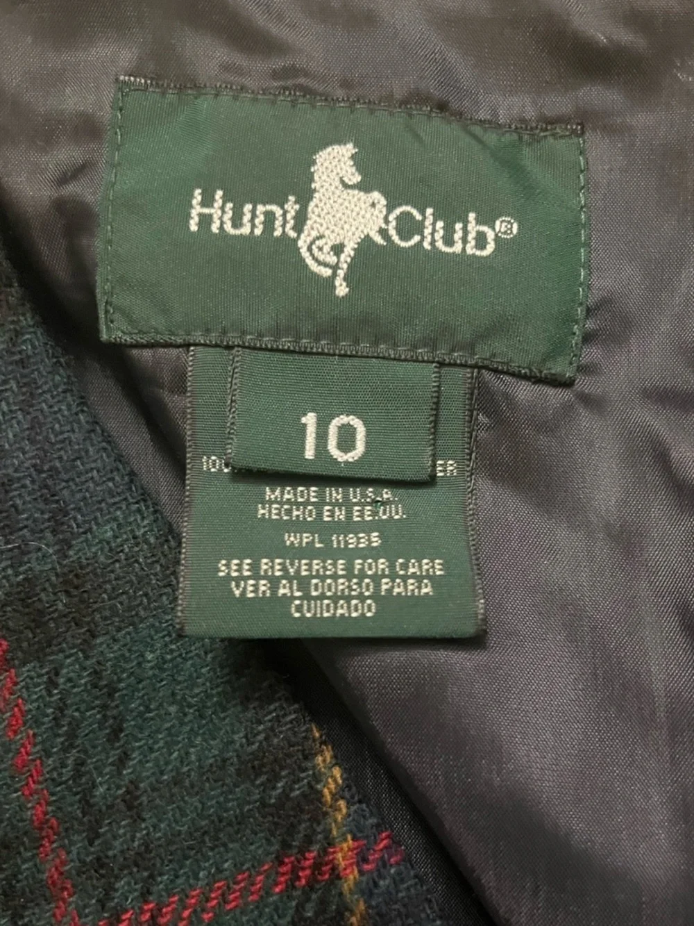 Vintage Hunt Club Wool Plaid Vest‎ Women Size 10 Green Tartan Button Front USA